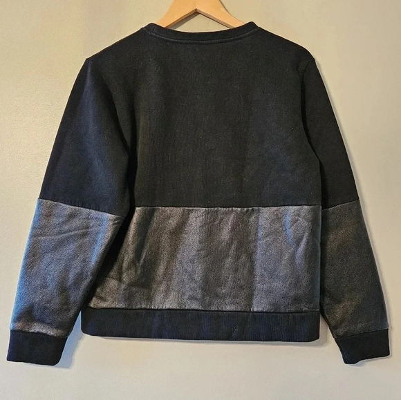 American Retro Kiss  Me Crewneck Oversized Faux Leather Casual Sweater Black. - Picture 10 of 11